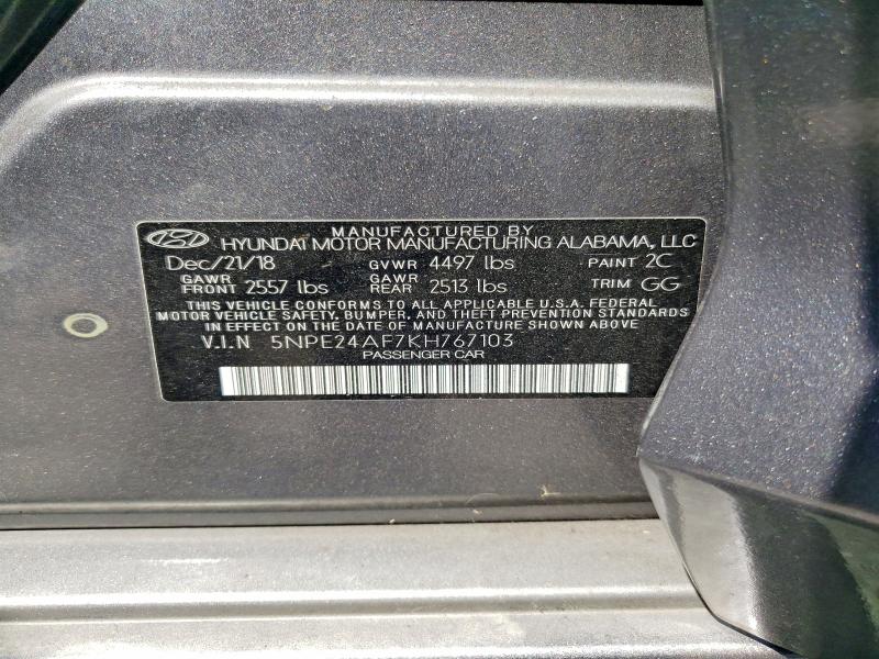 Продаж на аукціоні авто 2019 Hyundai Sonata, vin: 5NPE24AF7KH767103, номер лоту: 51643266