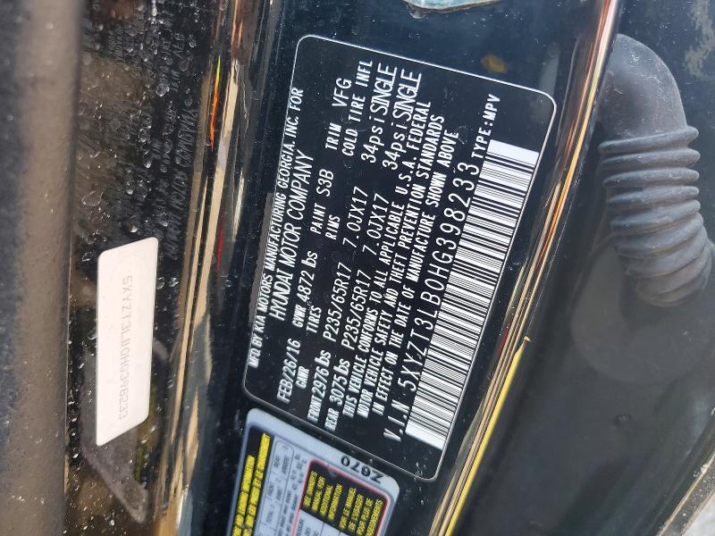 50715706 :رقم المزاد ، 5XYZT3LB0HG398233 vin ، 2017 Hyundai Santa Fe Sport مزاد بيع