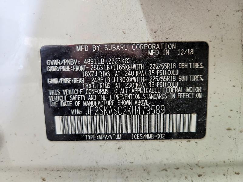 Aukcja sprzedaży 2019 Subaru Forester, vin: JF2SKASC2KH479589, numer aukcji: 51330236
