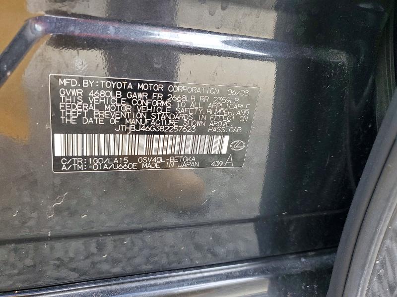 Aukcja sprzedaży 2008 Lexus Es, vin: JTHBJ46G382257623, numer aukcji: 50369886