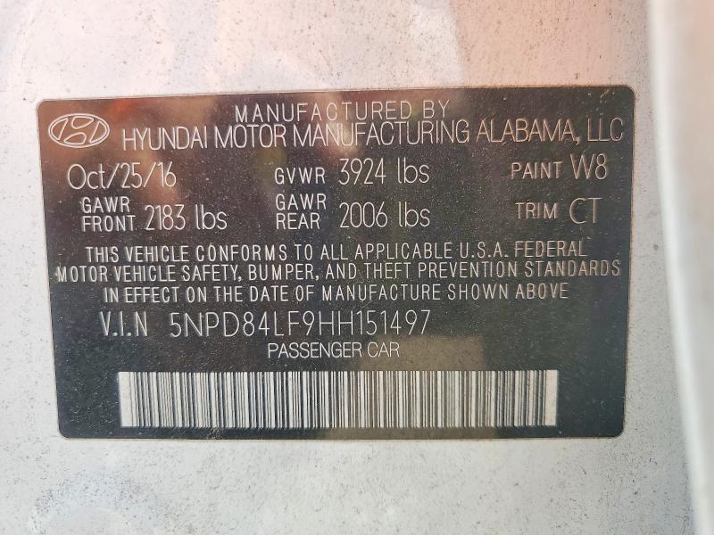 Aukcja sprzedaży 2017 Hyundai Elantra, vin: 5NPD84LF9HH151497, numer aukcji: 50454086