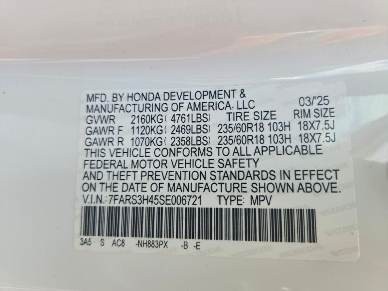 2025 Honda Cr-v მანქანა იყიდება აუქციონზე, vin: 7FARS3H45SE006721, აუქციონის ნომერი: 51337576