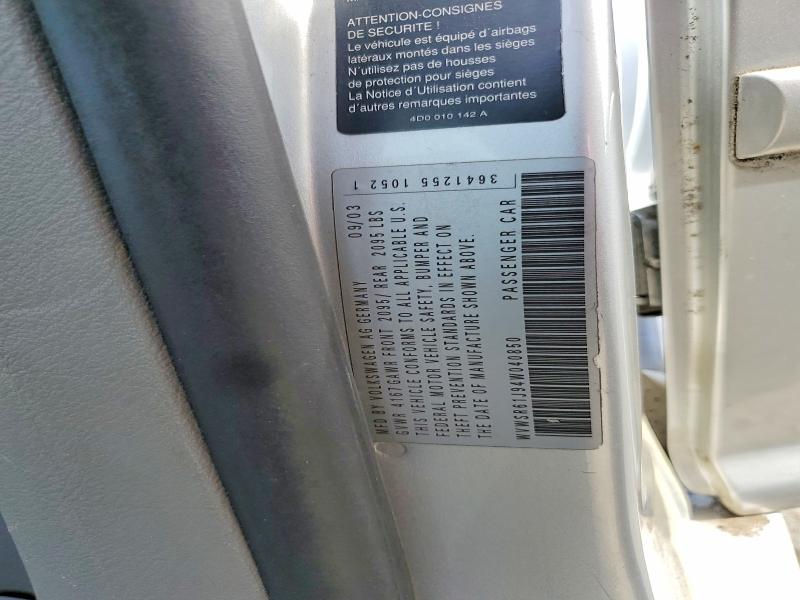 49722886 :رقم المزاد ، WVWSR61J94W040850 vin ، 2004 Volkswagen Jetta مزاد بيع