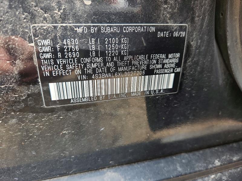 49061516 :رقم المزاد ، 4S3BWAL6XL3027206 vin ، 2020 Subaru Legacy مزاد بيع