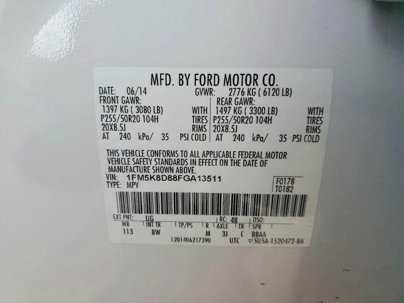 2015 Ford Explorer მანქანა იყიდება აუქციონზე, vin: 1FM5K8D88FGA13511, აუქციონის ნომერი: 48488156