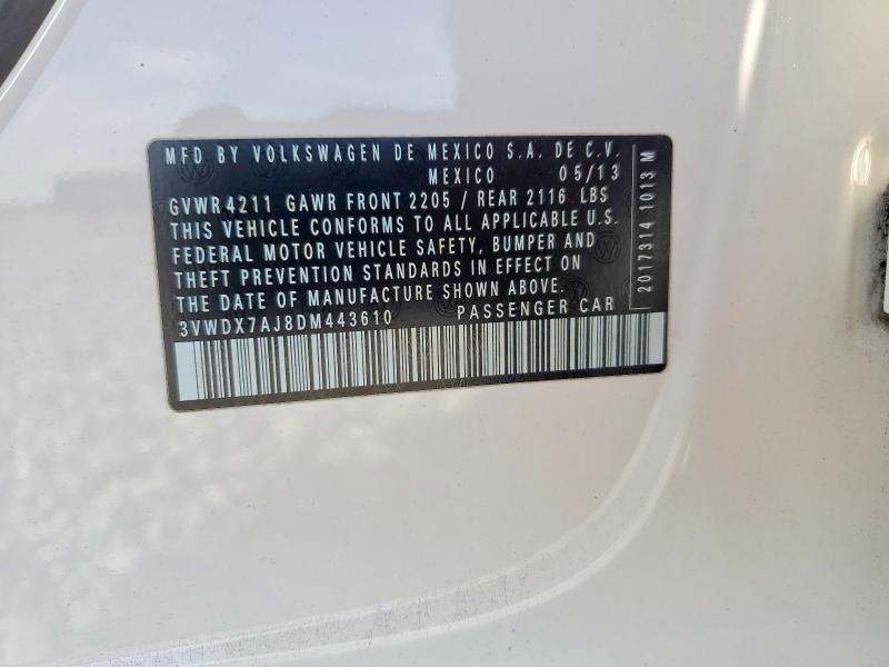 49882116 :رقم المزاد ، 3VWDX7AJ8DM443610 vin ، 2013 Volkswagen Jetta مزاد بيع