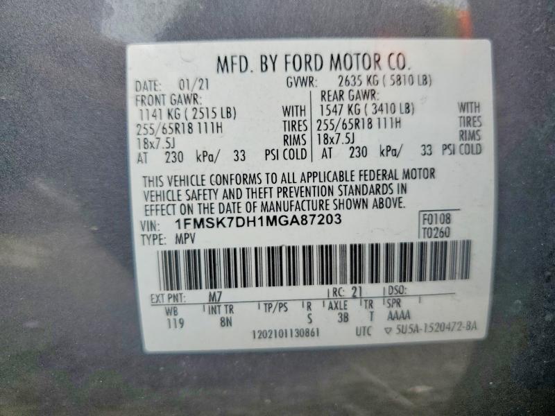 Aukcja sprzedaży 2021 Ford Explorer, vin: 1FMSK7DH1MGA87203, numer aukcji: 50743486