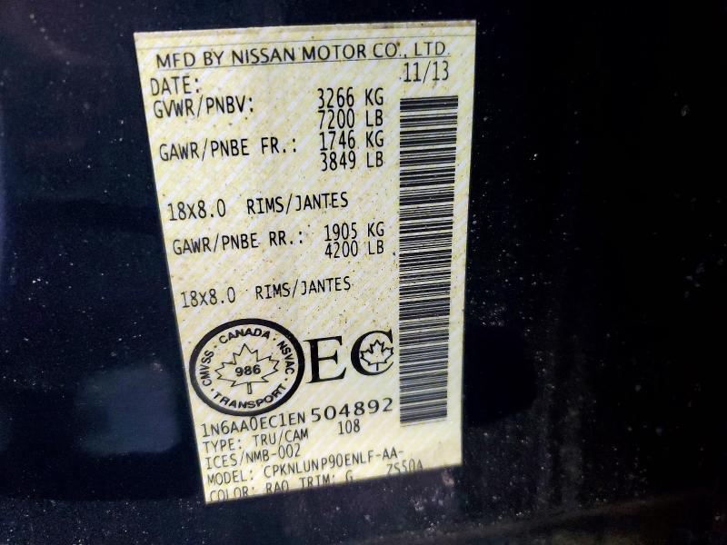 47556376 :رقم المزاد ، 1N6AA0EC1EN504892 vin ، 2014 Nissan Titan مزاد بيع