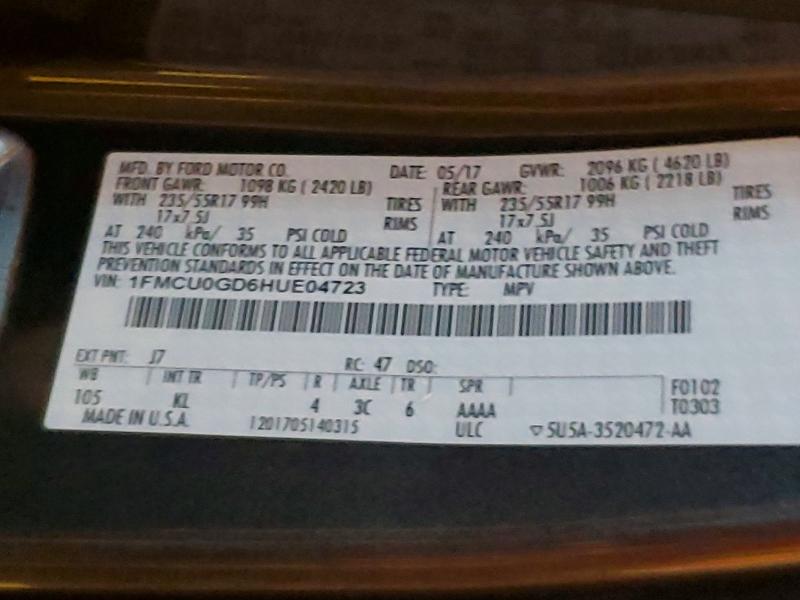 Aukcja sprzedaży 2017 Ford Escape, vin: 1FMCU0GD6HUE04723, numer aukcji: 48876386