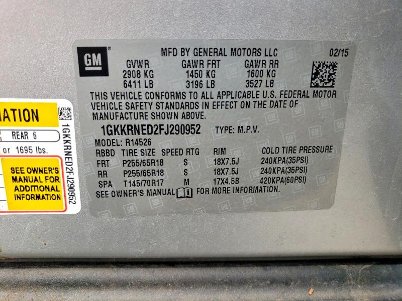 2015 Gmc Acadia მანქანა იყიდება აუქციონზე, vin: 1GKKRNED2FJ290952, აუქციონის ნომერი: 49010956