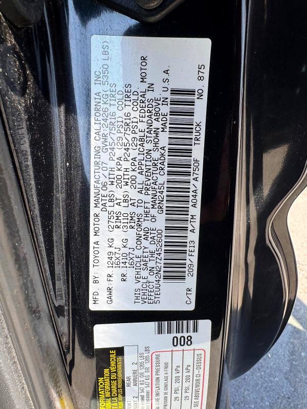 Aukcja sprzedaży 2007 Toyota Tacoma, vin: 5TEUU42N27Z452600, numer aukcji: 49863436