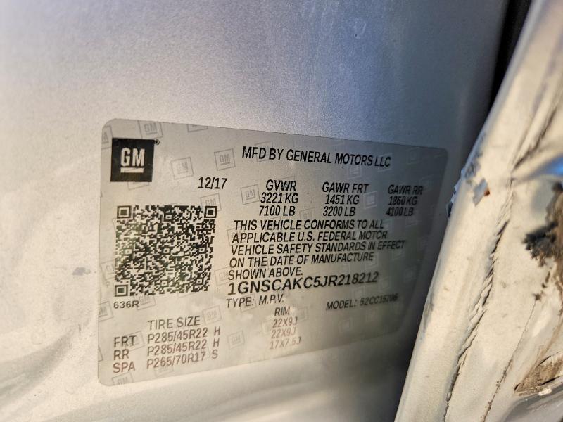 2018 Chevrolet Tahoe მანქანა იყიდება აუქციონზე, vin: 1GNSCAKC5JR218212, აუქციონის ნომერი: 48614236