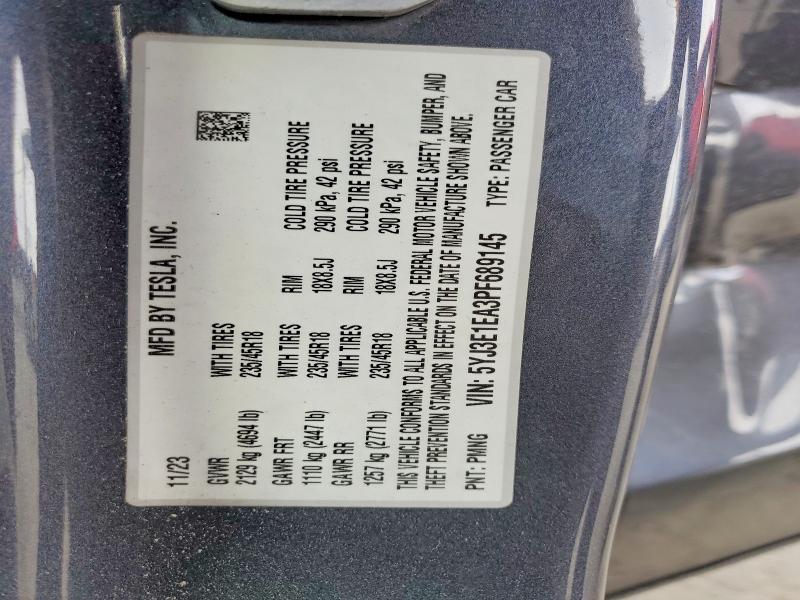 49299696 :رقم المزاد ، 5YJ3E1EA3PF689145 vin ، 2023 Tesla Model 3 مزاد بيع