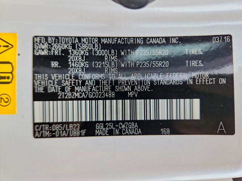 Aukcja sprzedaży 2016 Lexus Rx 350, vin: 2T2BZMCA7GC023488, numer aukcji: 50948886