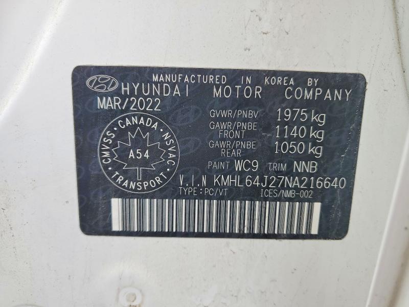 47689726 :رقم المزاد ، KMHL64J27NA216640 vin ، 2022 Hyundai Sonata مزاد بيع