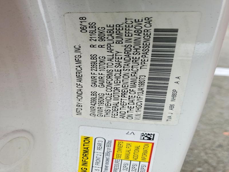 48676816 :رقم المزاد ، 1HGCV1F13JA198073 vin ، 2018 Honda Accord مزاد بيع