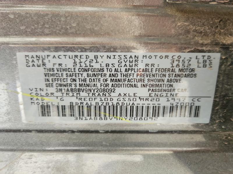 2022 Nissan Sentra მანქანა იყიდება აუქციონზე, vin: 3N1AB8BV9NY208092, აუქციონის ნომერი: 48634096