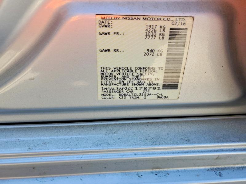 49755456 :رقم المزاد ، 1N4AL3AP2GC178791 vin ، 2016 Nissan Altima مزاد بيع