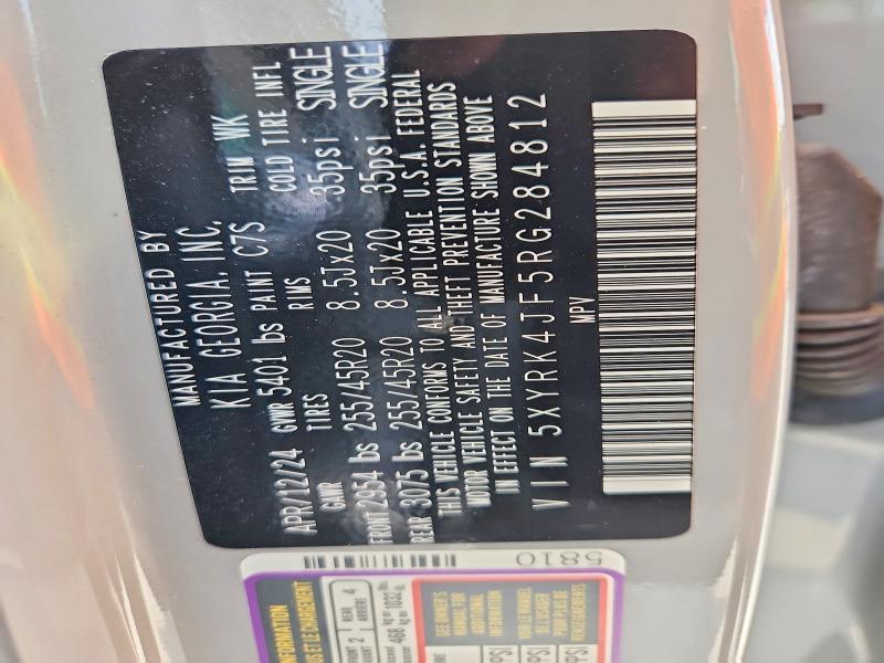 2024 Kia Sorento მანქანა იყიდება აუქციონზე, vin: 5XYRK4JF5RG284812, აუქციონის ნომერი: 48475656