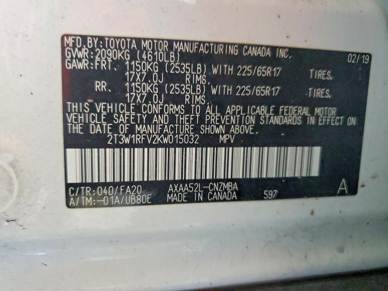 Aukcja sprzedaży 2019 Toyota Rav4, vin: 2T3W1RFV2KW015032, numer aukcji: 50195016