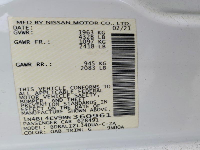 Продажа на аукционе авто 2021 Nissan Altima, vin: 1N4BL4EV9MN360961, номер лота: 51457046