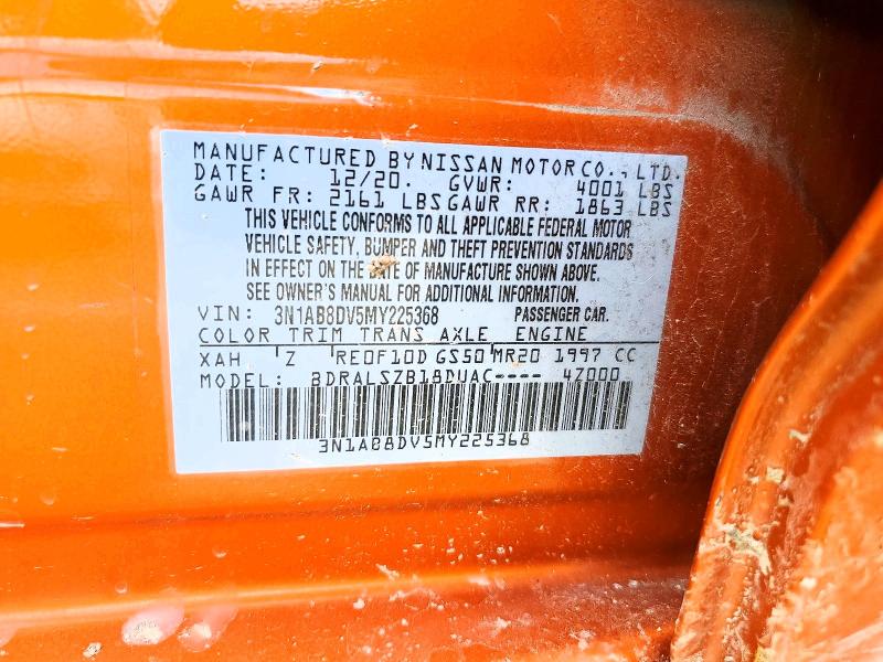 2021 Nissan Sentra მანქანა იყიდება აუქციონზე, vin: 3N1AB8DV5MY225368, აუქციონის ნომერი: 51103106