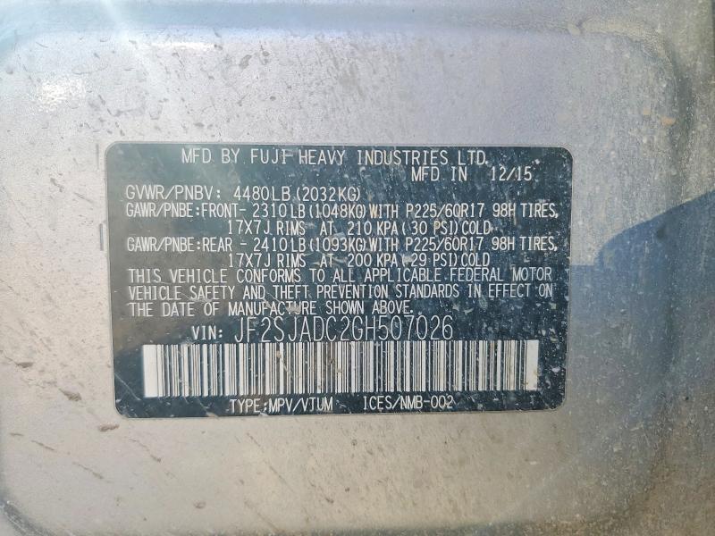 Продажа на аукционе авто 2016 Subaru Forester, vin: JF2SJADC2GH507026, номер лота: 48458586