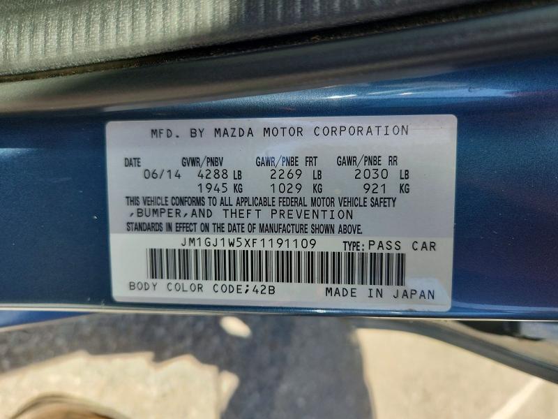 50459616 :رقم المزاد ، JM1GJ1W5XF1191109 vin ، 2015 Mazda 6 مزاد بيع