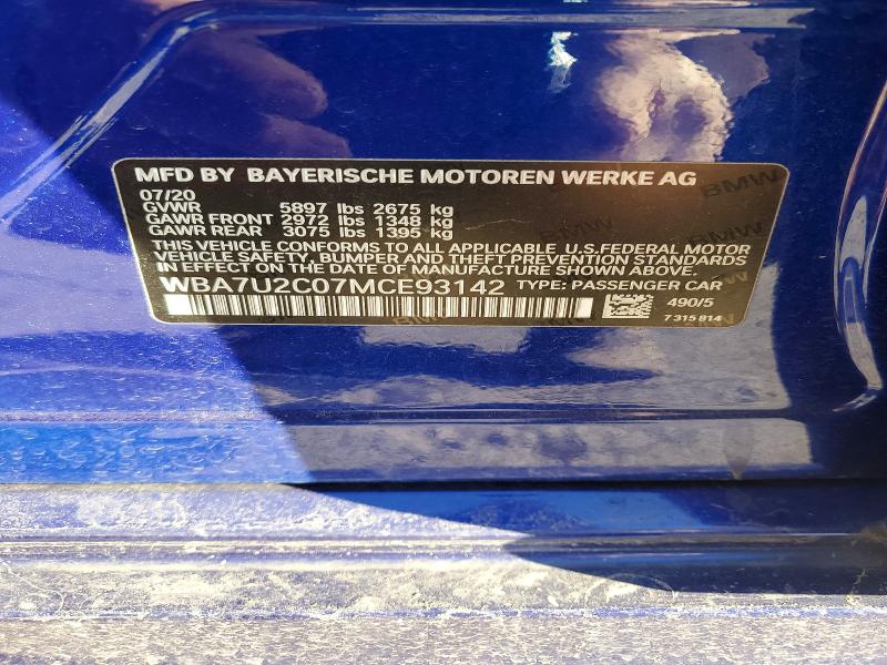 Aukcja sprzedaży 2021 Bmw 750, vin: WBA7U2C07MCE93142, numer aukcji: 74012445