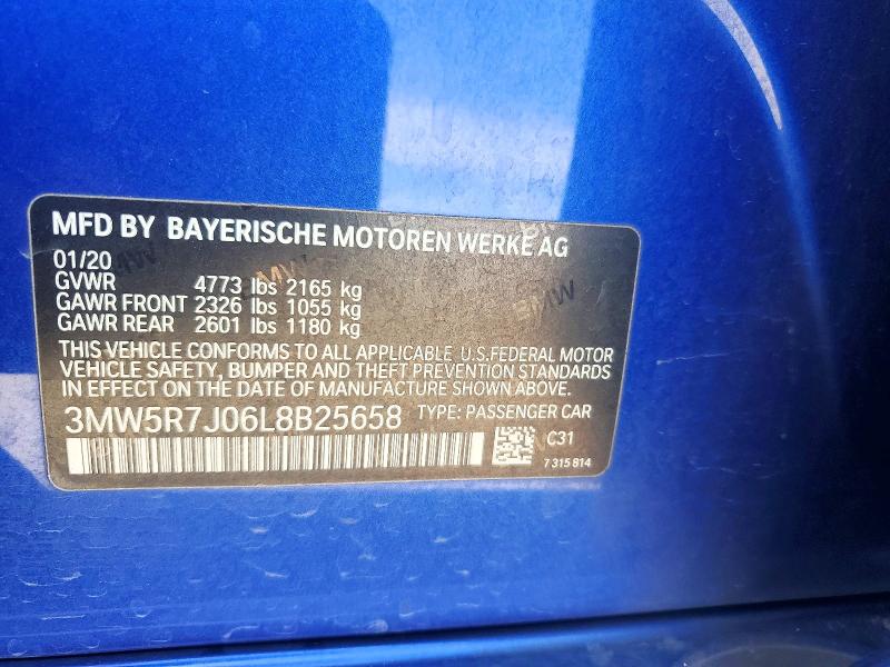 50640966 :رقم المزاد ، 3MW5R7J06L8B25658 vin ، 2020 Bmw 330xi مزاد بيع
