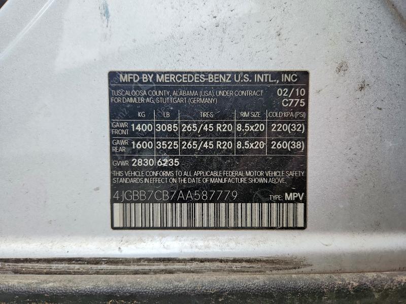 Продажа на аукционе авто 2010 Mercedes-benz Ml, vin: 4JGBB7CB7AA587779, номер лота: 50806866