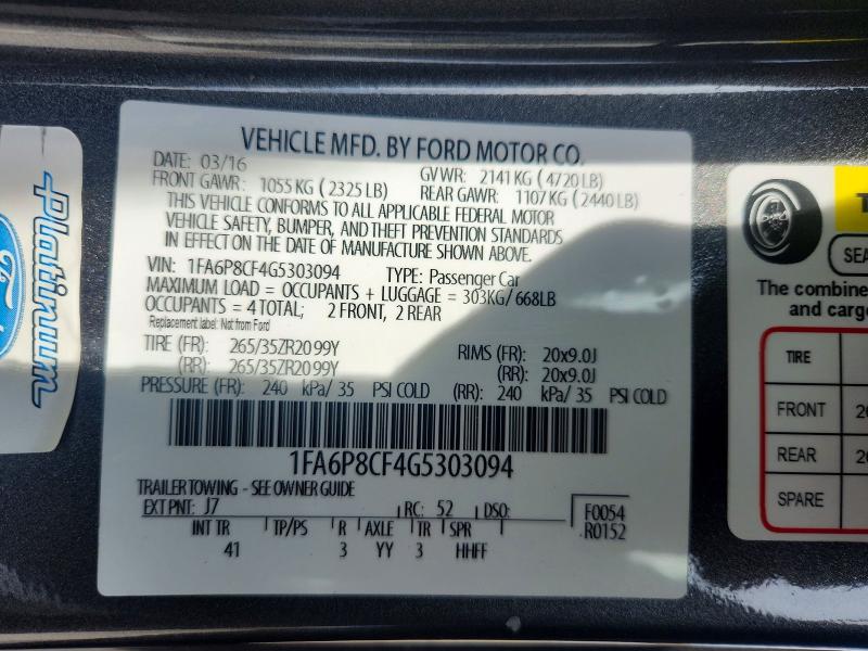 Продаж на аукціоні авто 2016 Ford Mustang, vin: 1FA6P8CF4G5303094, номер лоту: 48015216