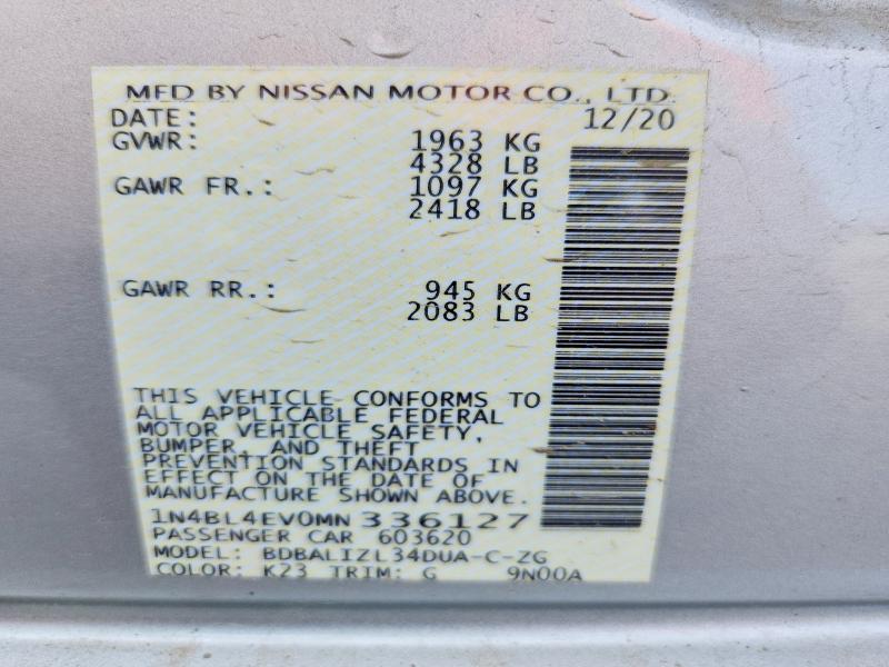 2021 Nissan Altima მანქანა იყიდება აუქციონზე, vin: 1N4BL4EV0MN336127, აუქციონის ნომერი: 50076156