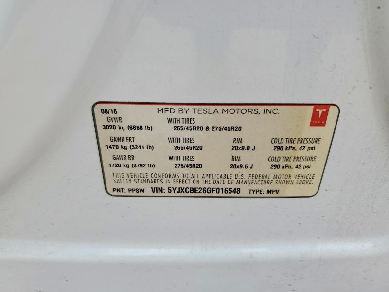 51681486 :رقم المزاد ، 5YJXCBE26GF016548 vin ، 2016 Tesla Model X مزاد بيع