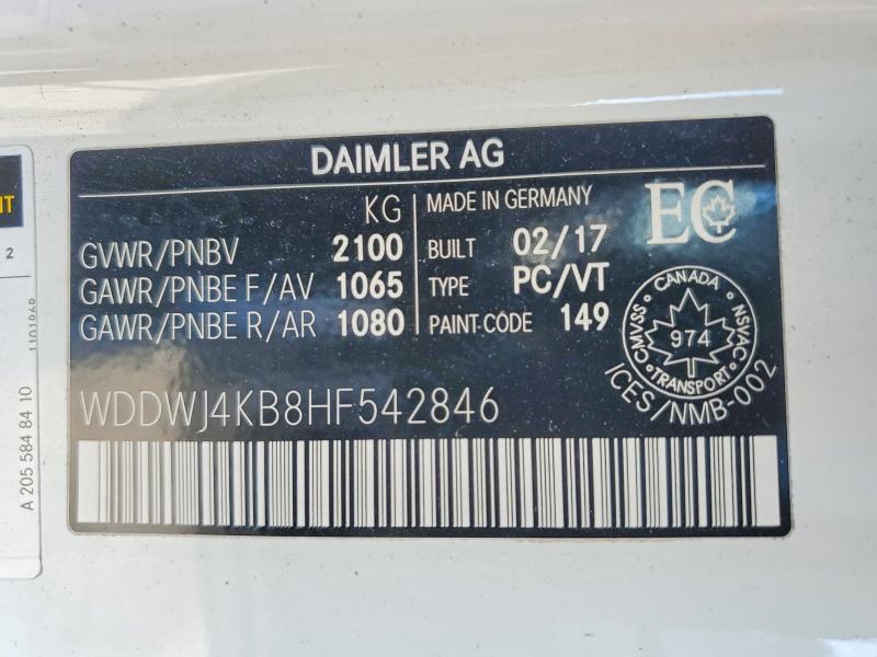 48459186 :رقم المزاد ، WDDWJ4KB8HF542846 vin ، 2017 Mercedes Benz C مزاد بيع