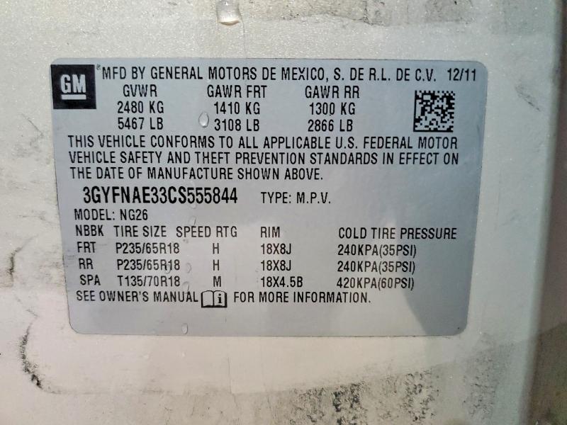 2012 Cadillac Srx მანქანა იყიდება აუქციონზე, vin: 3GYFNAE33CS555844, აუქციონის ნომერი: 48289906
