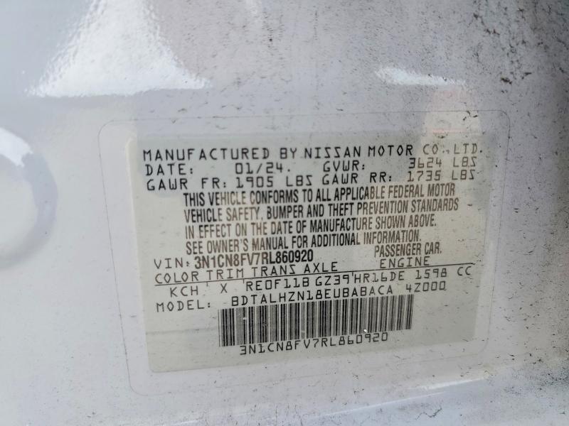 Aukcja sprzedaży 2024 Nissan Versa, vin: 3N1CN8FV7RL860920, numer aukcji: 51509786