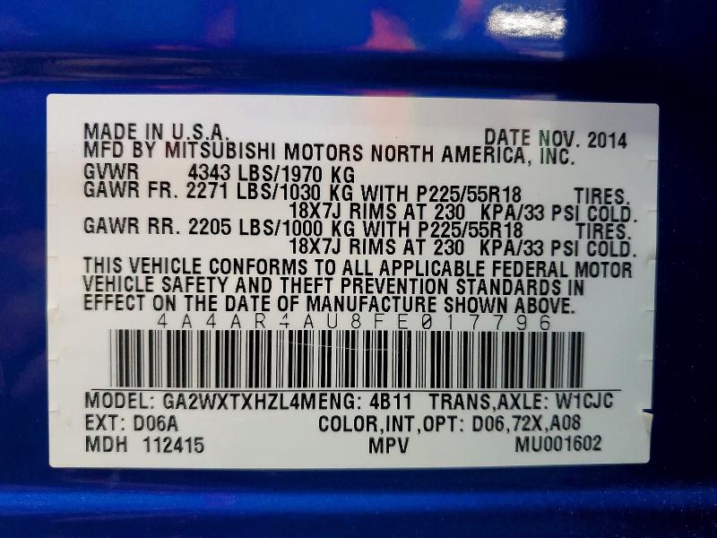 Продаж на аукціоні авто 2015 Mitsubishi Outlander Sport, vin: 4A4AR4AU8FE017796, номер лоту: 49116226