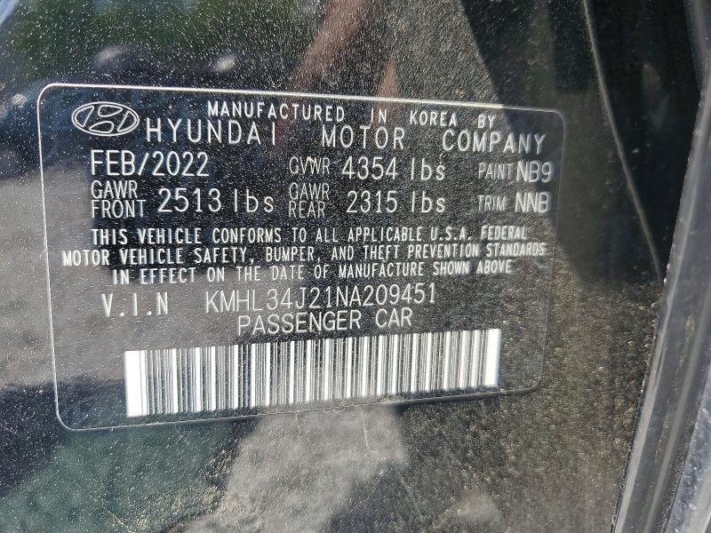 2022 Hyundai Sonata მანქანა იყიდება აუქციონზე, vin: KMHL34J21NA209451, აუქციონის ნომერი: 49395076