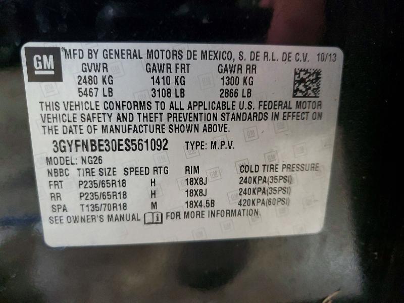 49426906 :رقم المزاد ، 3GYFNBE30ES561092 vin ، 2014 Cadillac Srx مزاد بيع