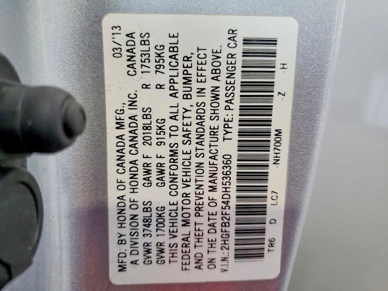 2013 Honda Civic მანქანა იყიდება აუქციონზე, vin: 2HGFB2F54DH536360, აუქციონის ნომერი: 49865036