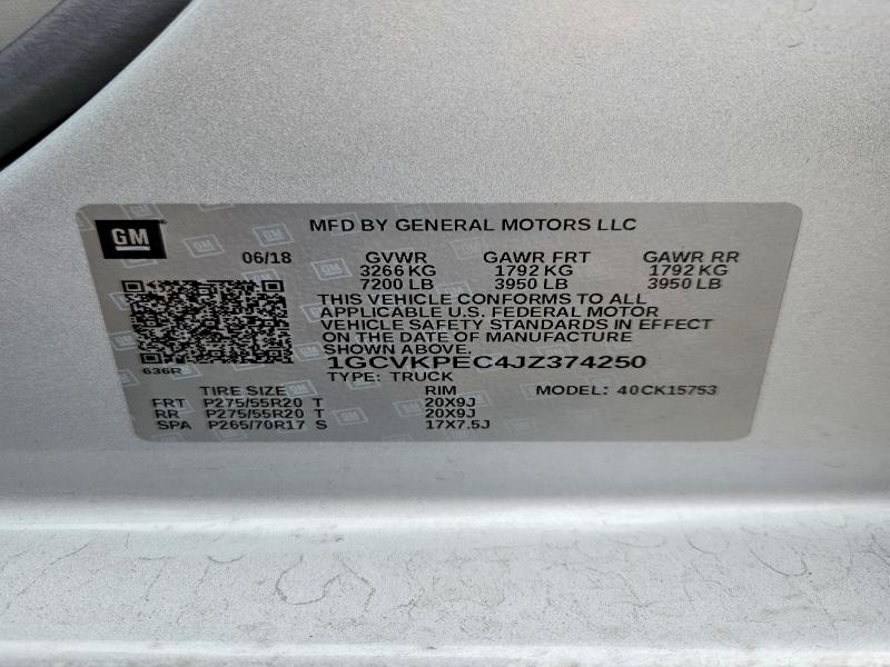 Auction sale of the 2018 Chevrolet Silverado, vin: 1GCVKPEC4JZ374250, lot number: 48796746