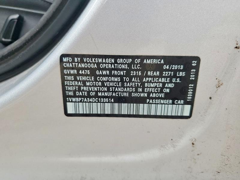 2013 Volkswagen Passat მანქანა იყიდება აუქციონზე, vin: 1VWBP7A34DC133514, აუქციონის ნომერი: 49754126