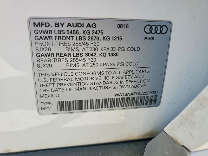 Продаж на аукціоні авто 2018 Audi Q5, vin: WA1BNAFY5J2229027, номер лоту: 50635436