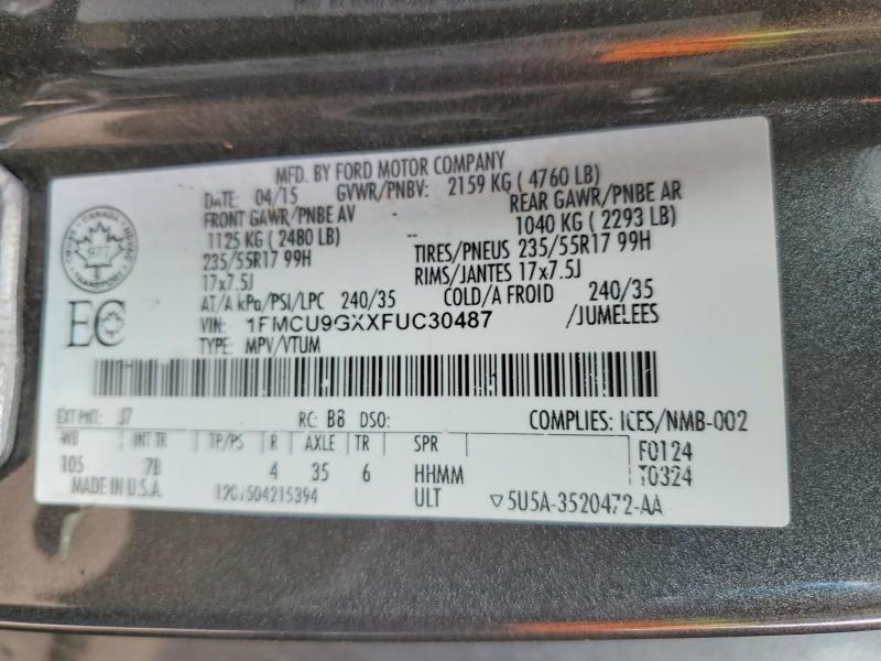 Aukcja sprzedaży 2015 Ford Escape, vin: 1FMCU9GXXFUC30487, numer aukcji: 49315586