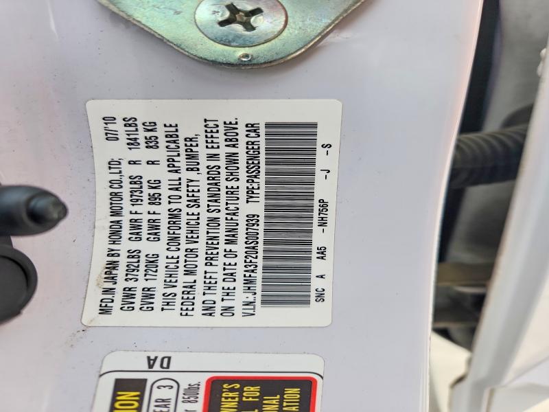 2010 Honda Civic მანქანა იყიდება აუქციონზე, vin: JHMFA3F20AS007939, აუქციონის ნომერი: 51443046