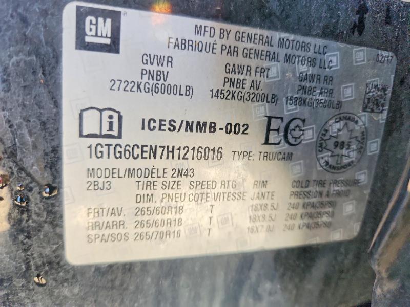 49828486 :رقم المزاد ، 1GTG6CEN7H1216016 vin ، 2017 Gmc Canyon مزاد بيع