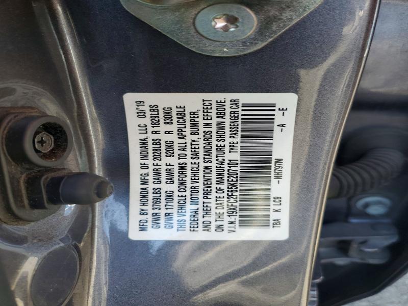 50150726 :رقم المزاد ، 19XFC2F65KE207101 vin ، 2019 Honda Civic مزاد بيع