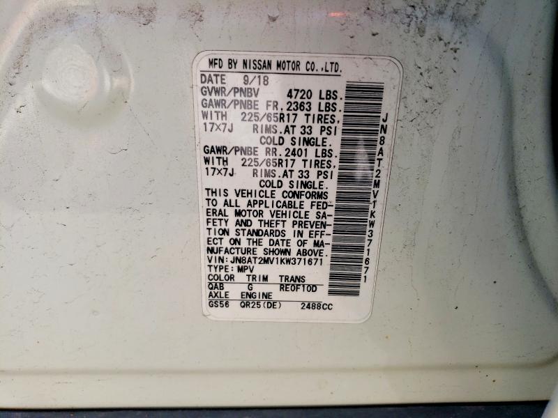Aukcja sprzedaży 2019 Nissan Rogue, vin: JN8AT2MV1KW371671, numer aukcji: 51765866