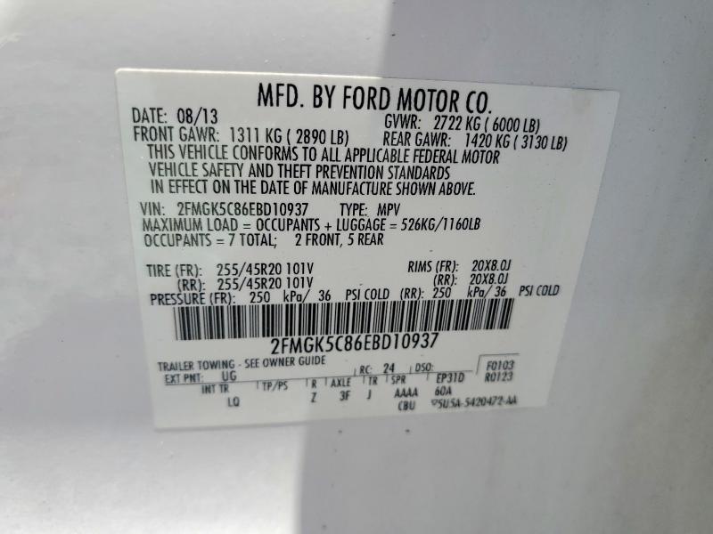 51856386 :رقم المزاد ، 2FMGK5C86EBD10937 vin ، 2014 Ford Flex مزاد بيع